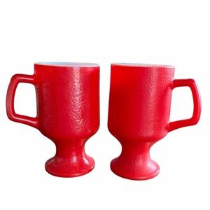Vintage Orange Peel Red Milk Glass Pedestal Mugs 1960’s Unmarked EC